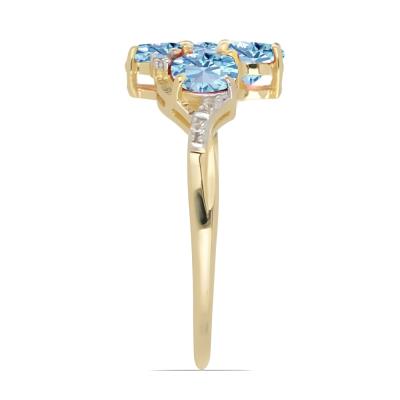 Bulk 14K Gold Round Aquamarine Quad Gemstone Diamond Shoulder Ring - Gold Jewelry Manufacturer USA